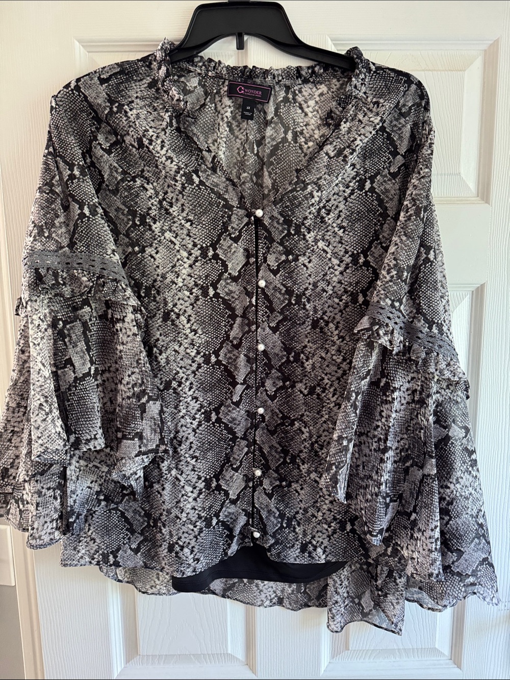 C. Wonder Black and Gray Snake-Print Button Front Blouse